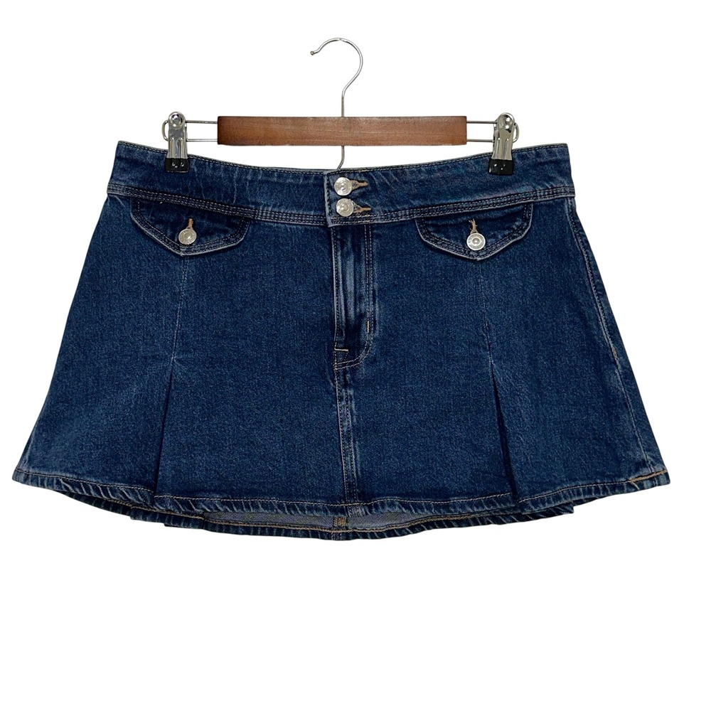 American Eagle Mini Skirt Womens 6 Blue Low Rise A-Line Pleated Stretch Denim